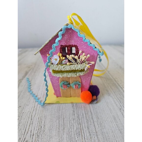 Katherine's collection cardboard spring birdhouse village glitter unique spring - Picture 1 of 9